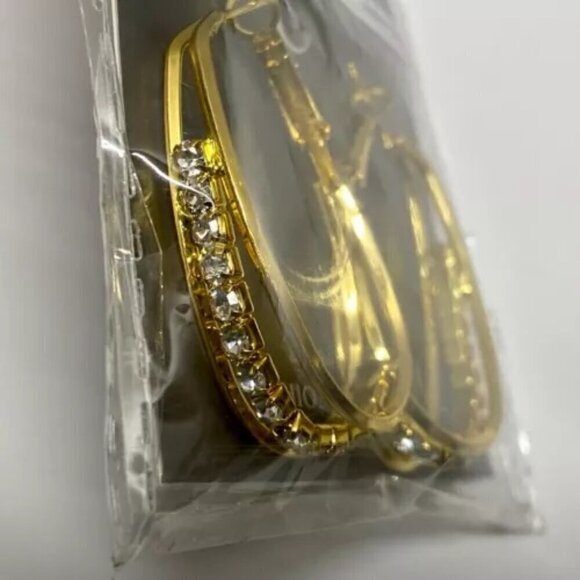 CS Fashion Earrings U Shape Multi Layer Hoop Design Golden Yellow with Gemstones - Picture 6 of 11